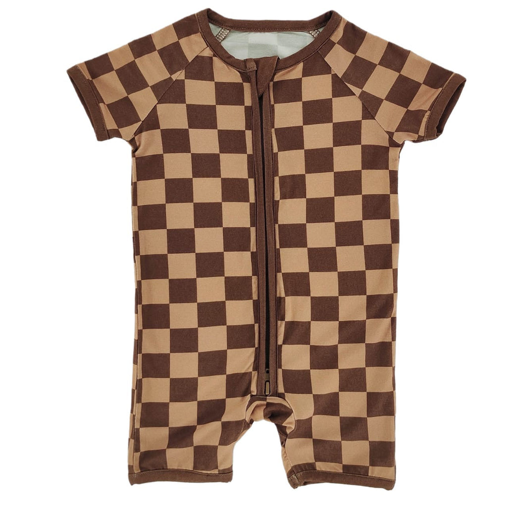 Espresso Checkered Bamboo Short Romper