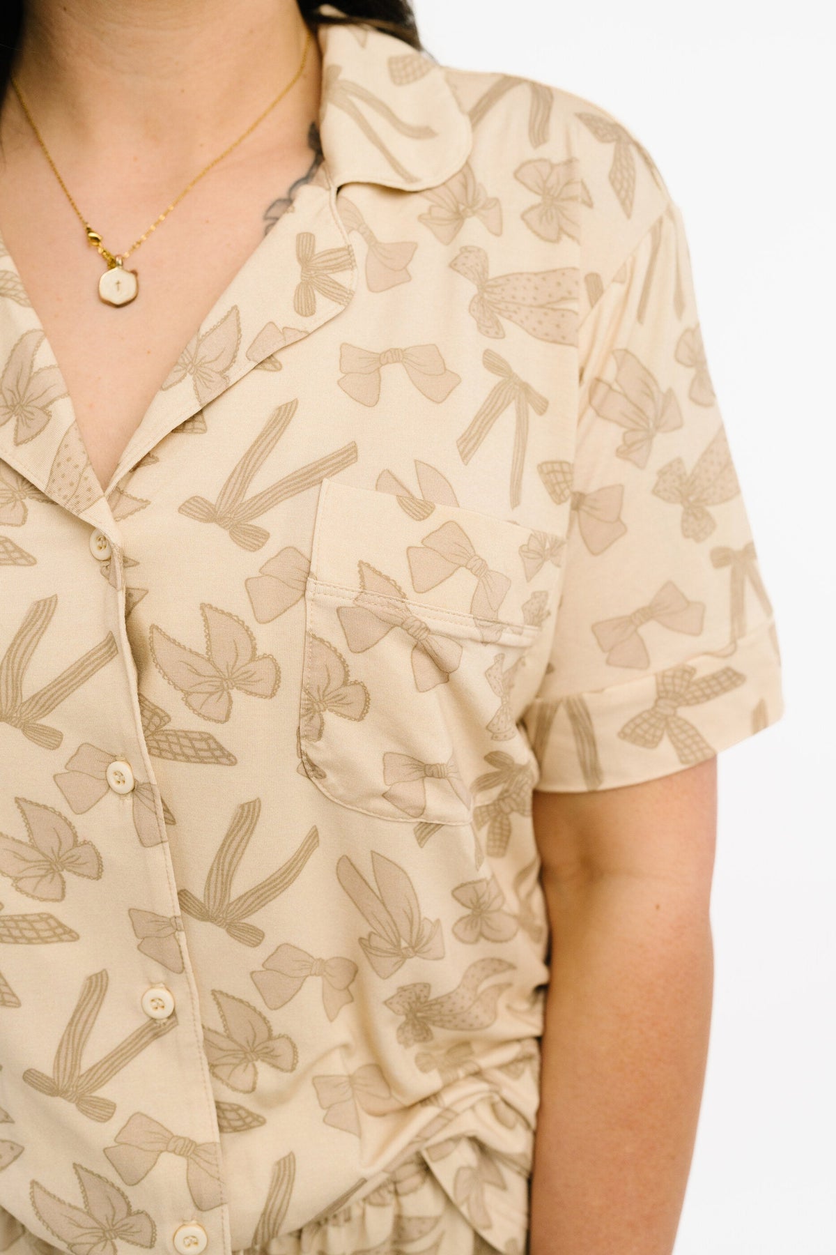 Neutral Bows Women's Short Bamboo Pajama Set