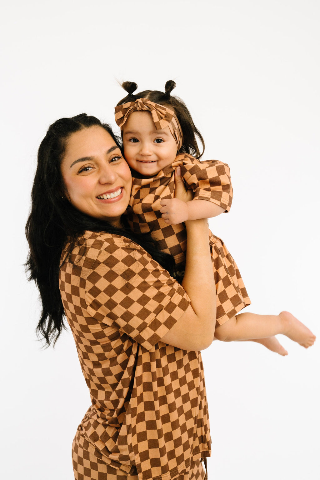Espresso Checkered Women's Short Bamboo Set