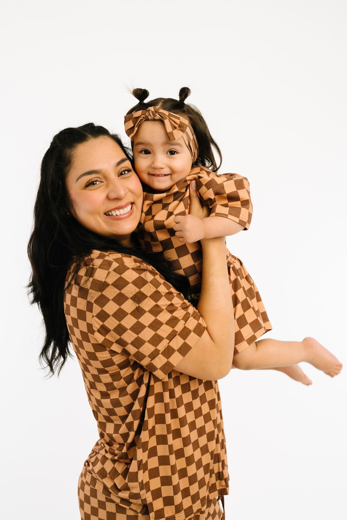 Espresso Checkered Women's Short Bamboo Set