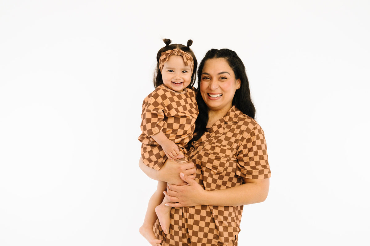 Espresso Checkered Women's Short Bamboo Set