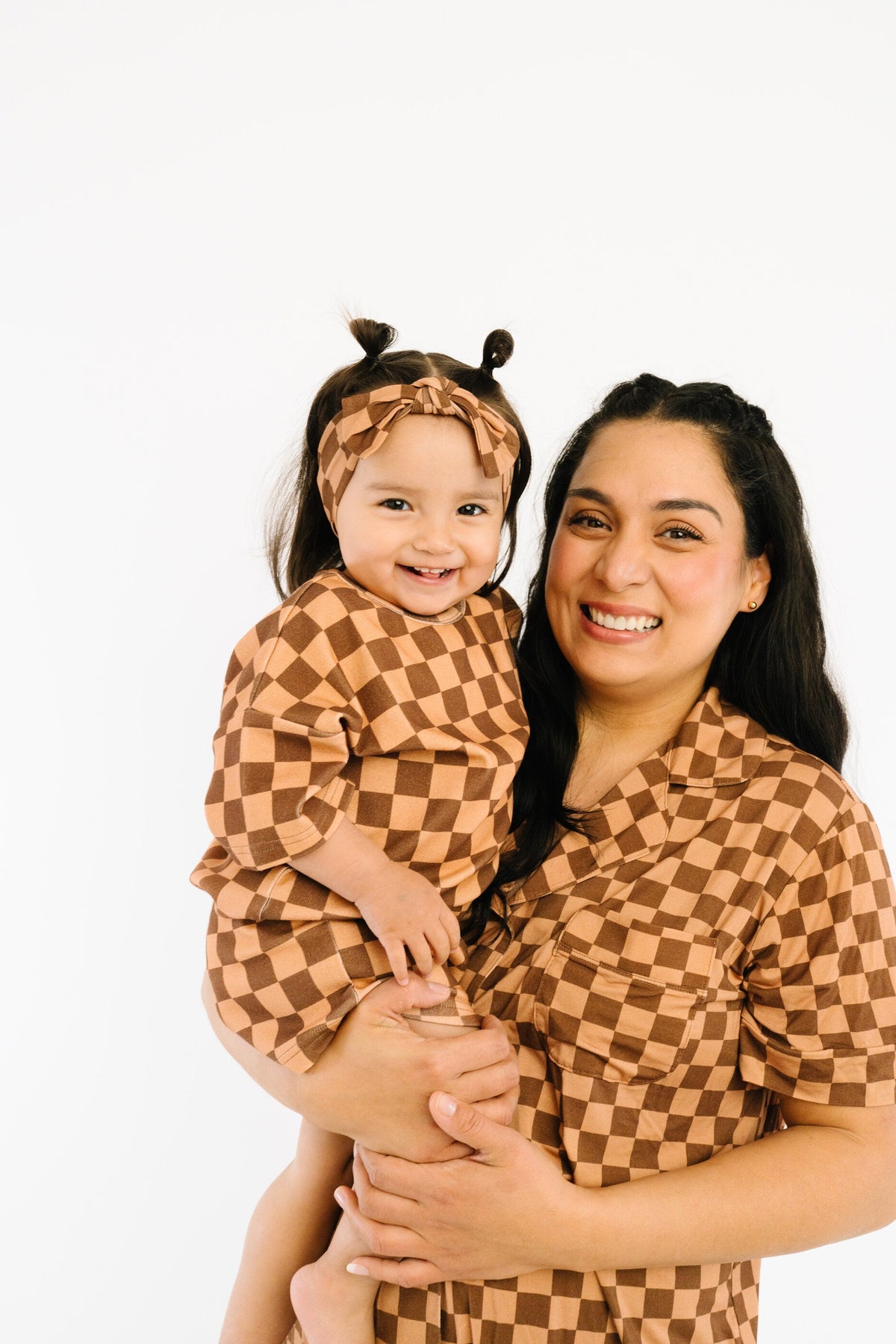 Espresso Checkered Women's Short Bamboo Set