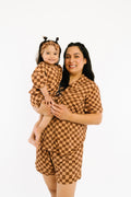 Espresso Checkered Women's Short Bamboo Set
