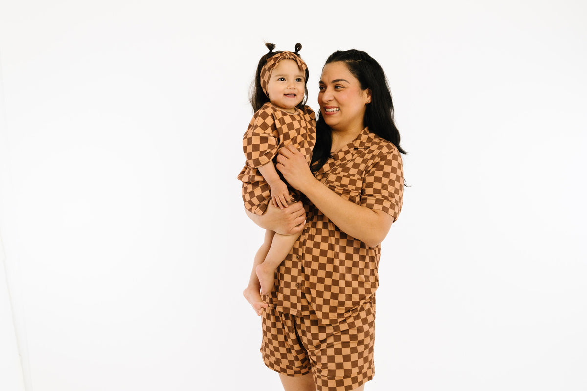 Espresso Checkered Women's Short Bamboo Set