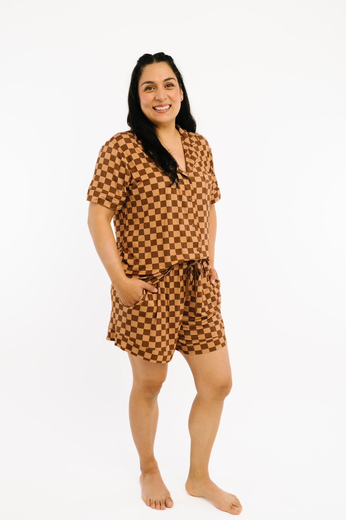 Espresso Checkered Women's Short Bamboo Set