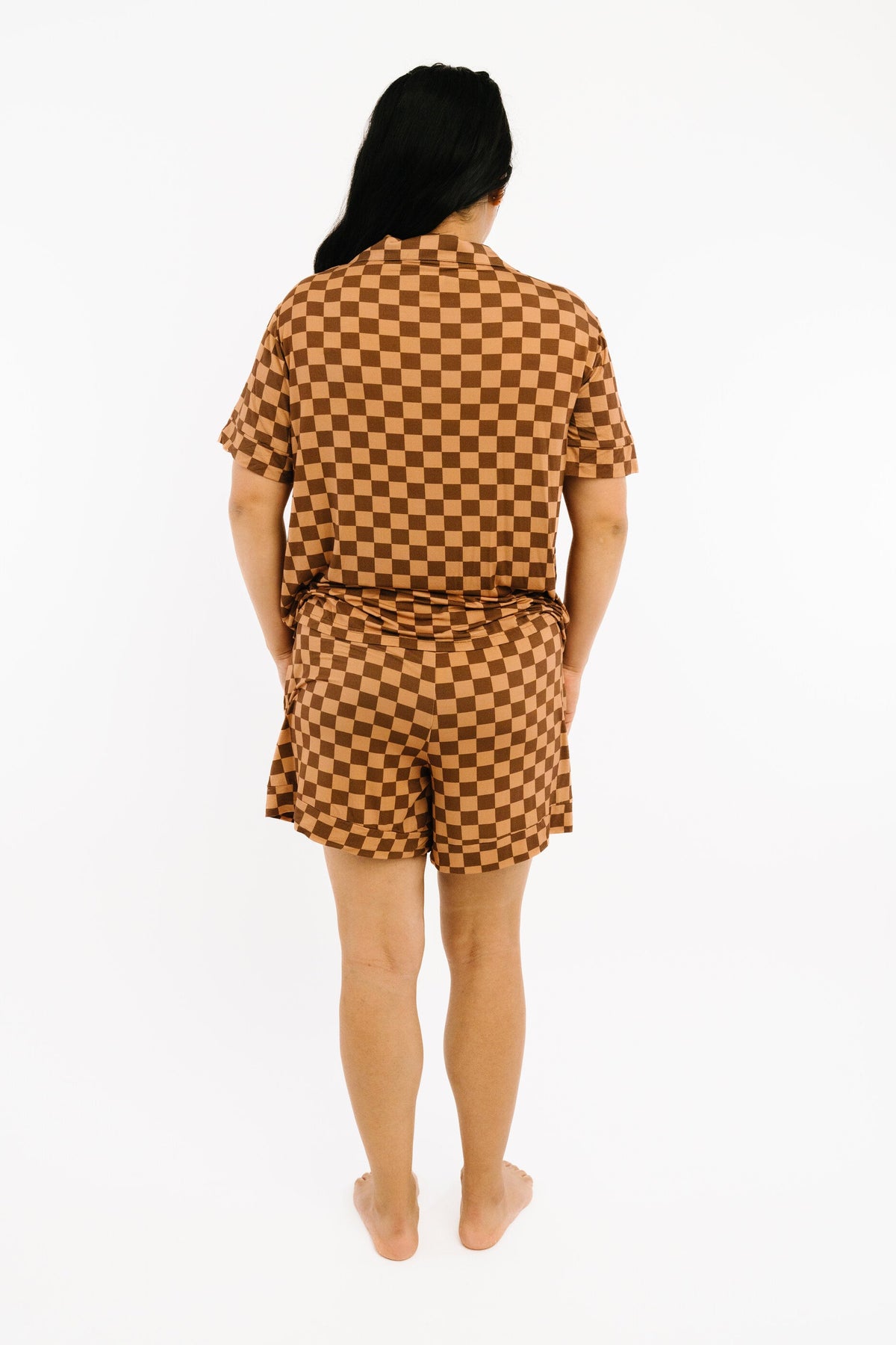 Espresso Checkered Women's Short Bamboo Set