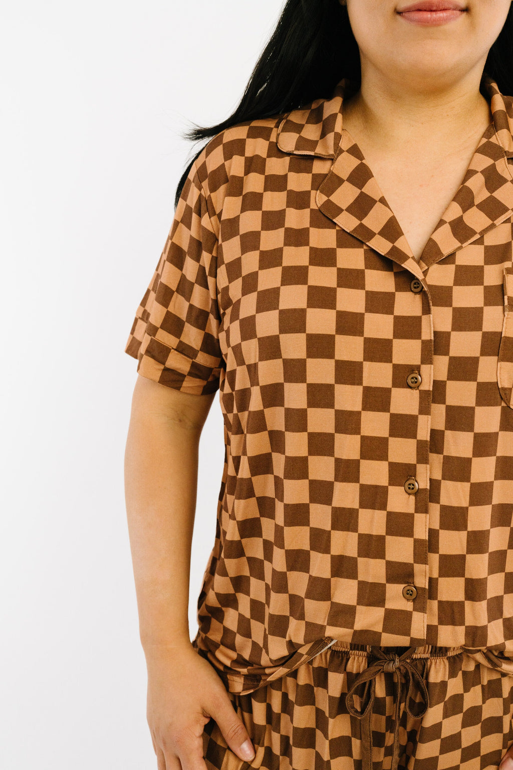 Espresso Checkered Women's Short Bamboo Set