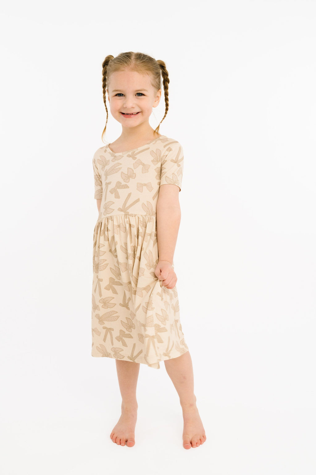Neutral Bows Short Sleeve Bamboo Dress
