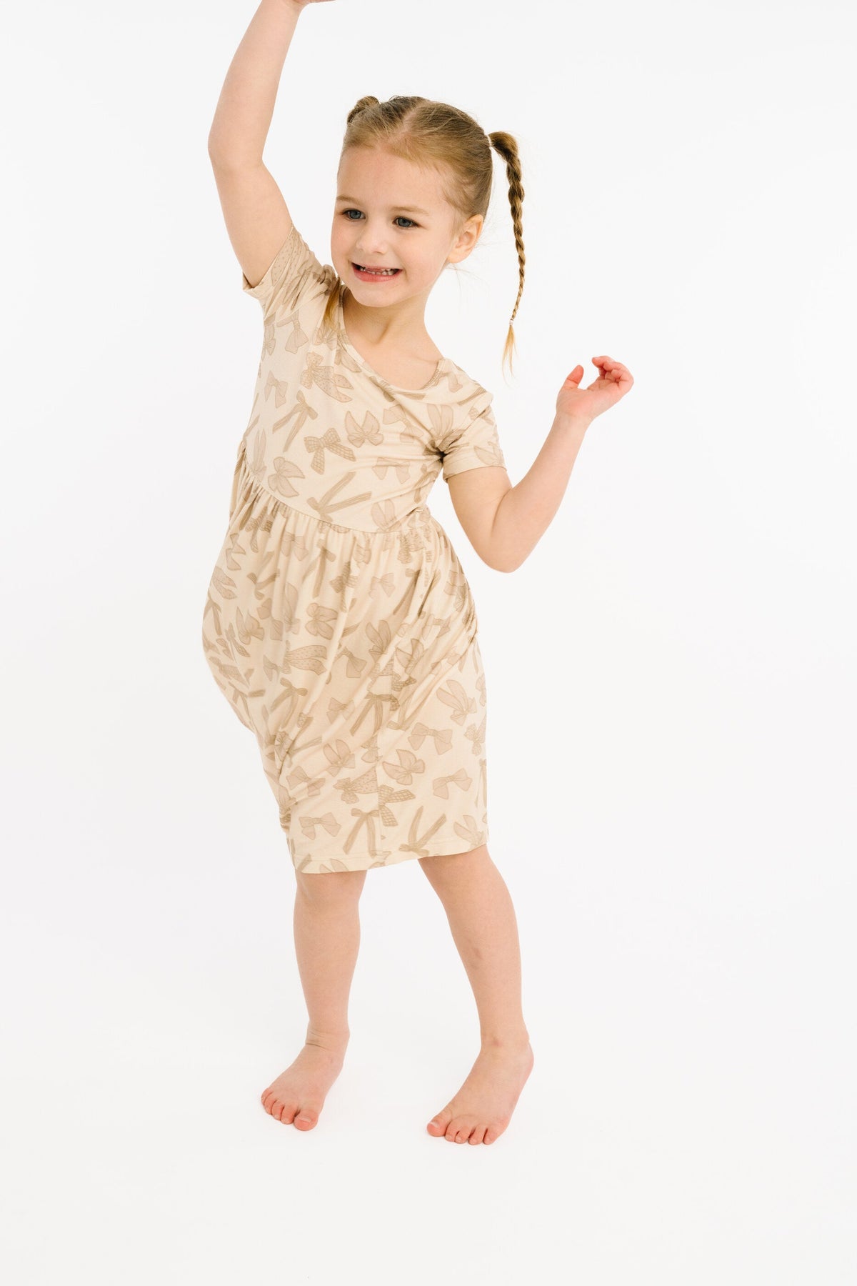 Neutral Bows Short Sleeve Bamboo Dress