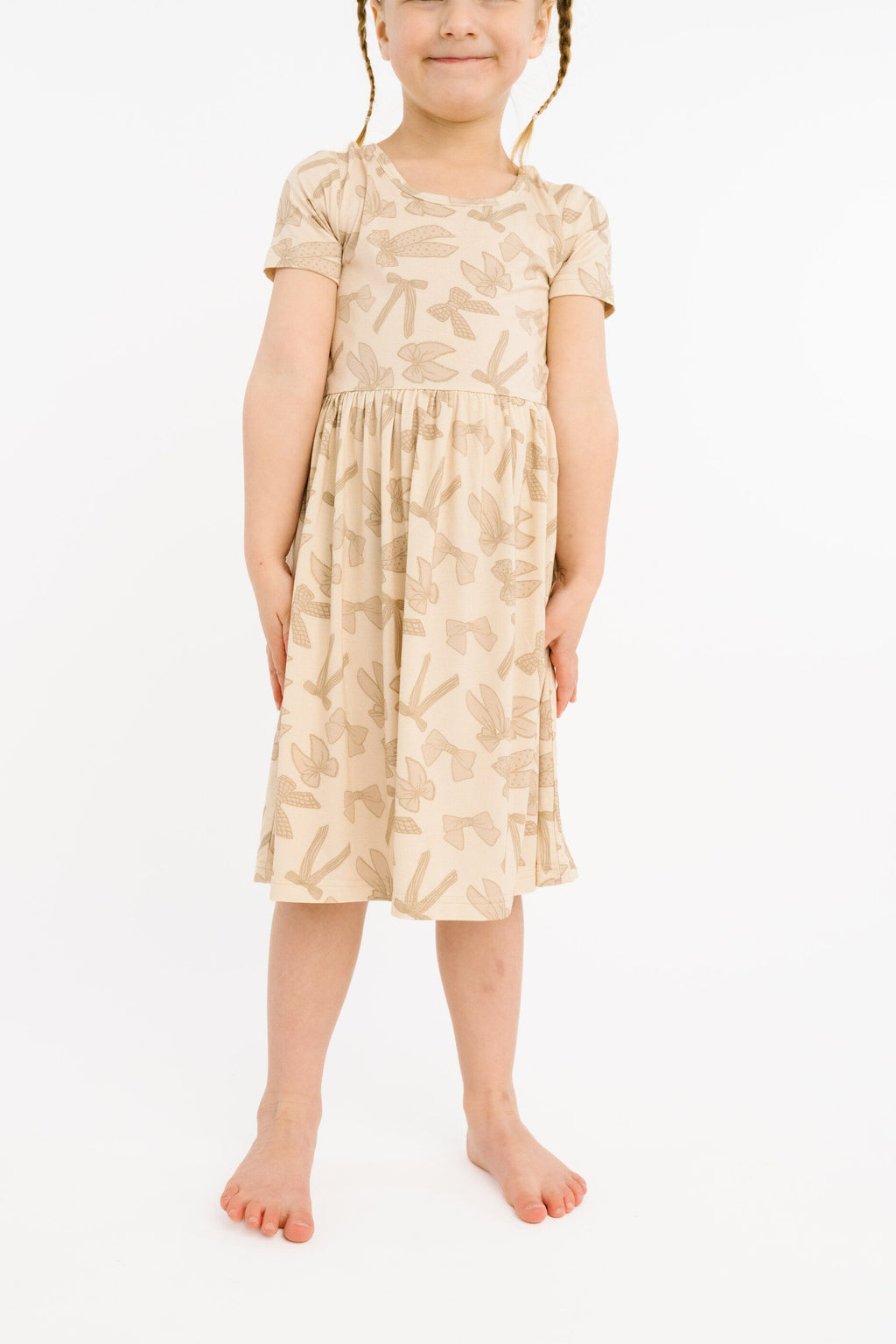 Neutral Bows Short Sleeve Bamboo Dress