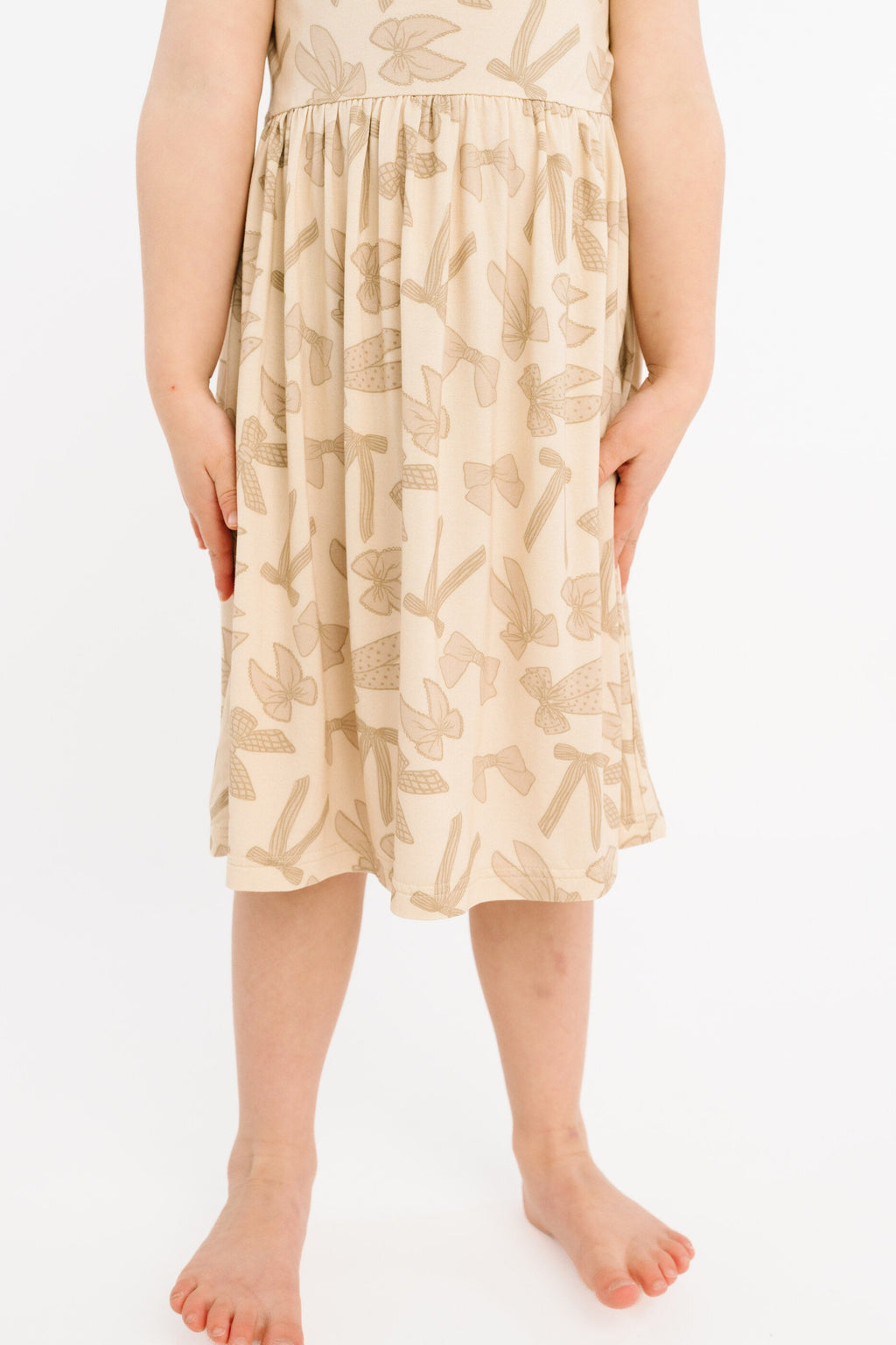 Neutral Bows Short Sleeve Bamboo Dress