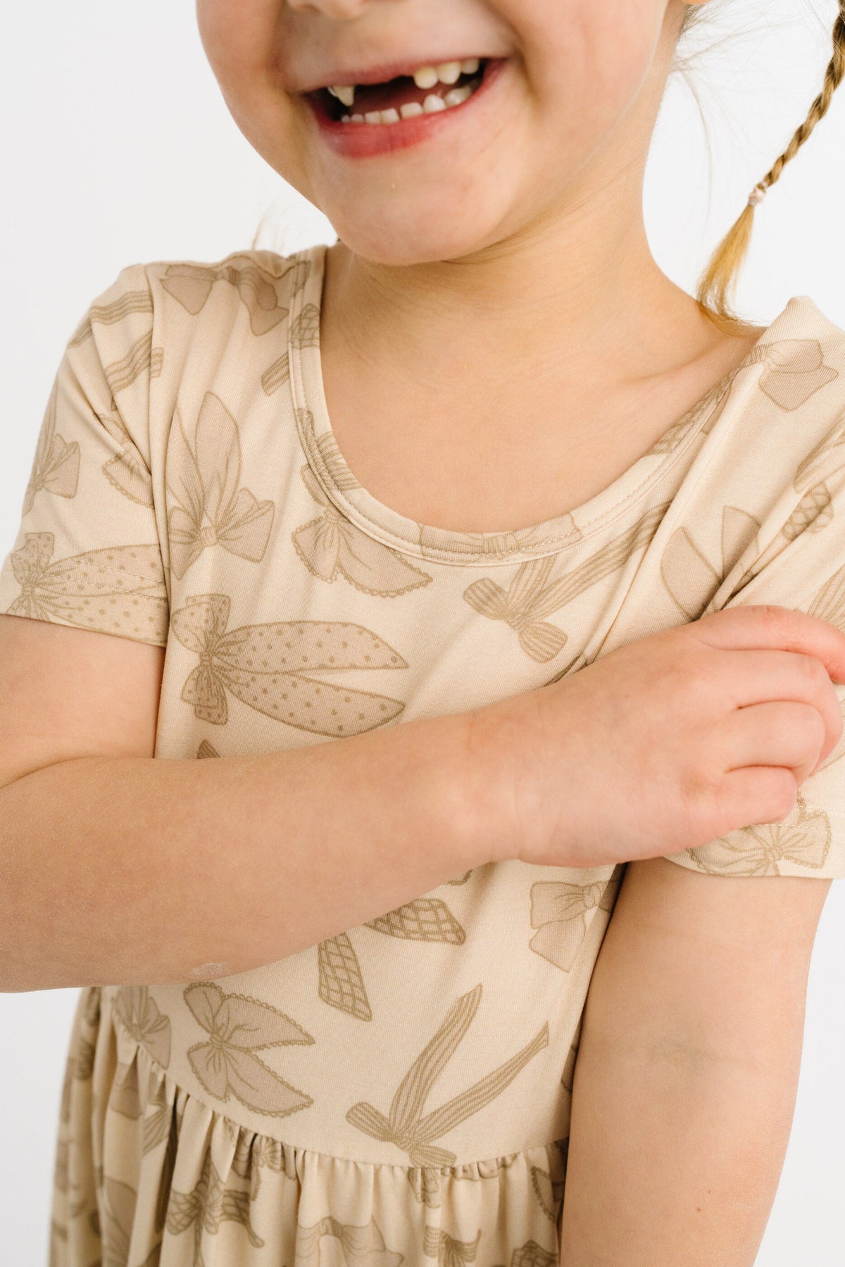 Neutral Bows Short Sleeve Bamboo Dress