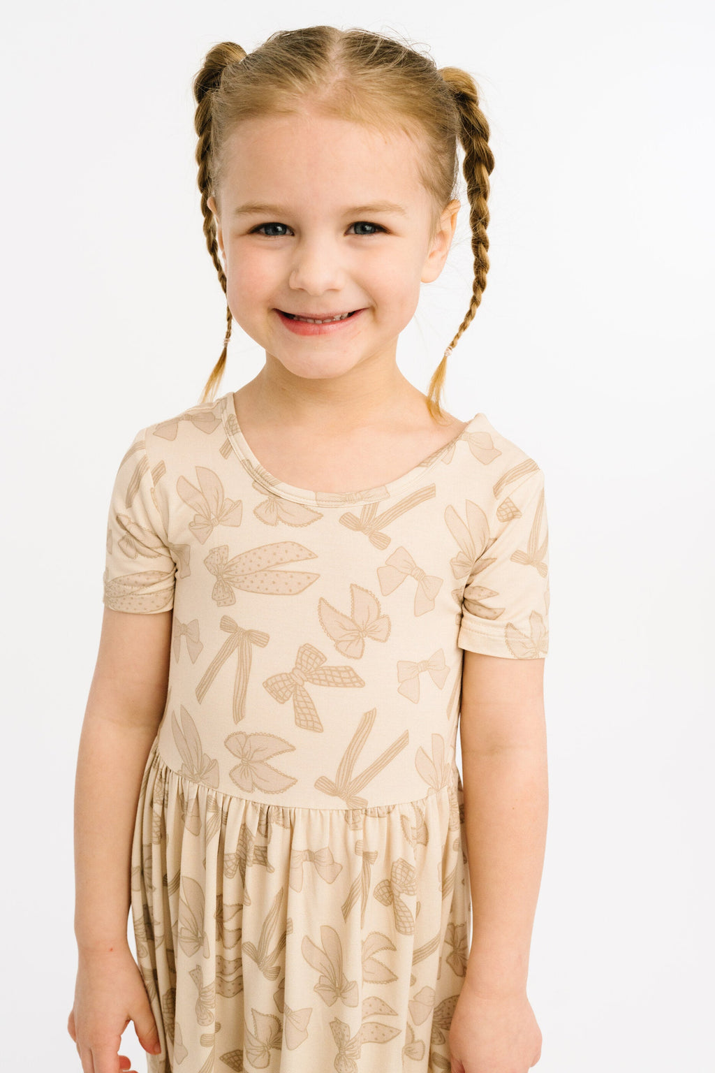 Neutral Bows Short Sleeve Bamboo Dress
