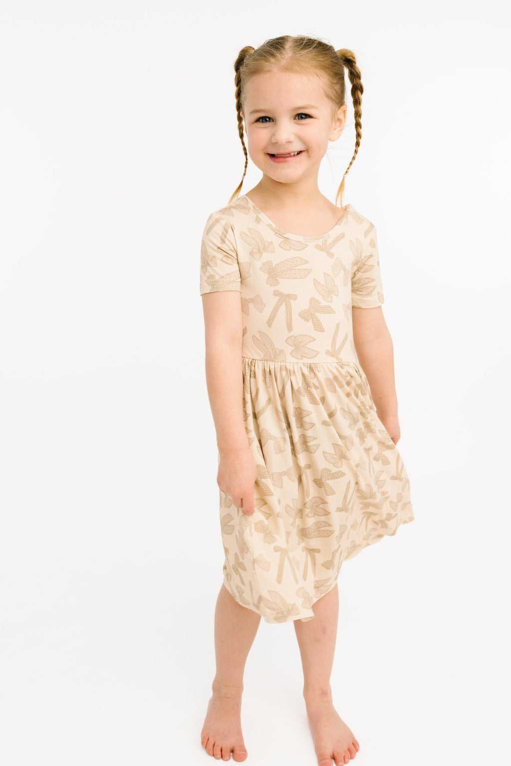 Neutral Bows Short Sleeve Bamboo Dress