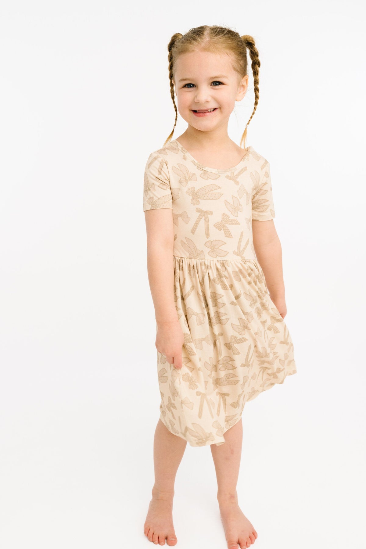 Neutral Bows Short Sleeve Bamboo Dress