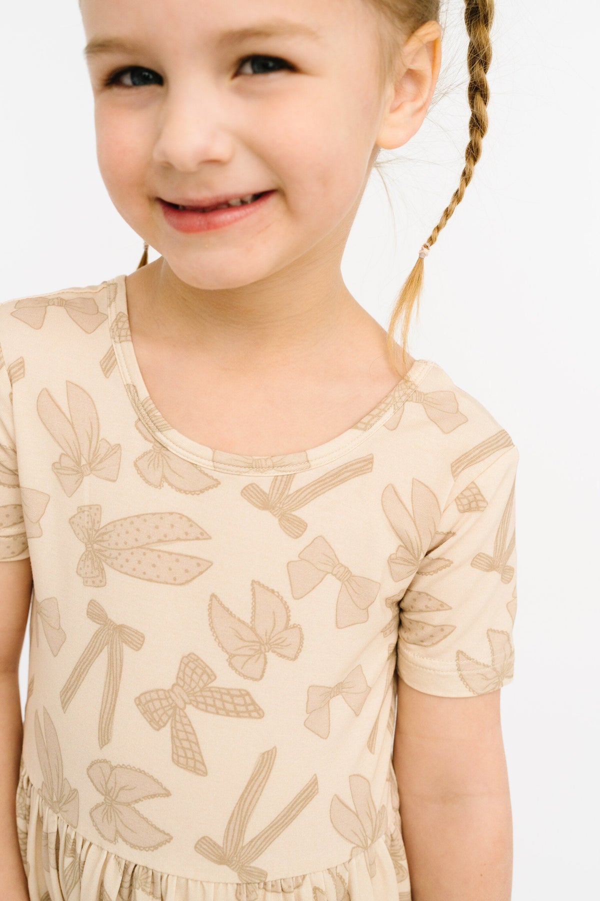 Neutral Bows Short Sleeve Bamboo Dress