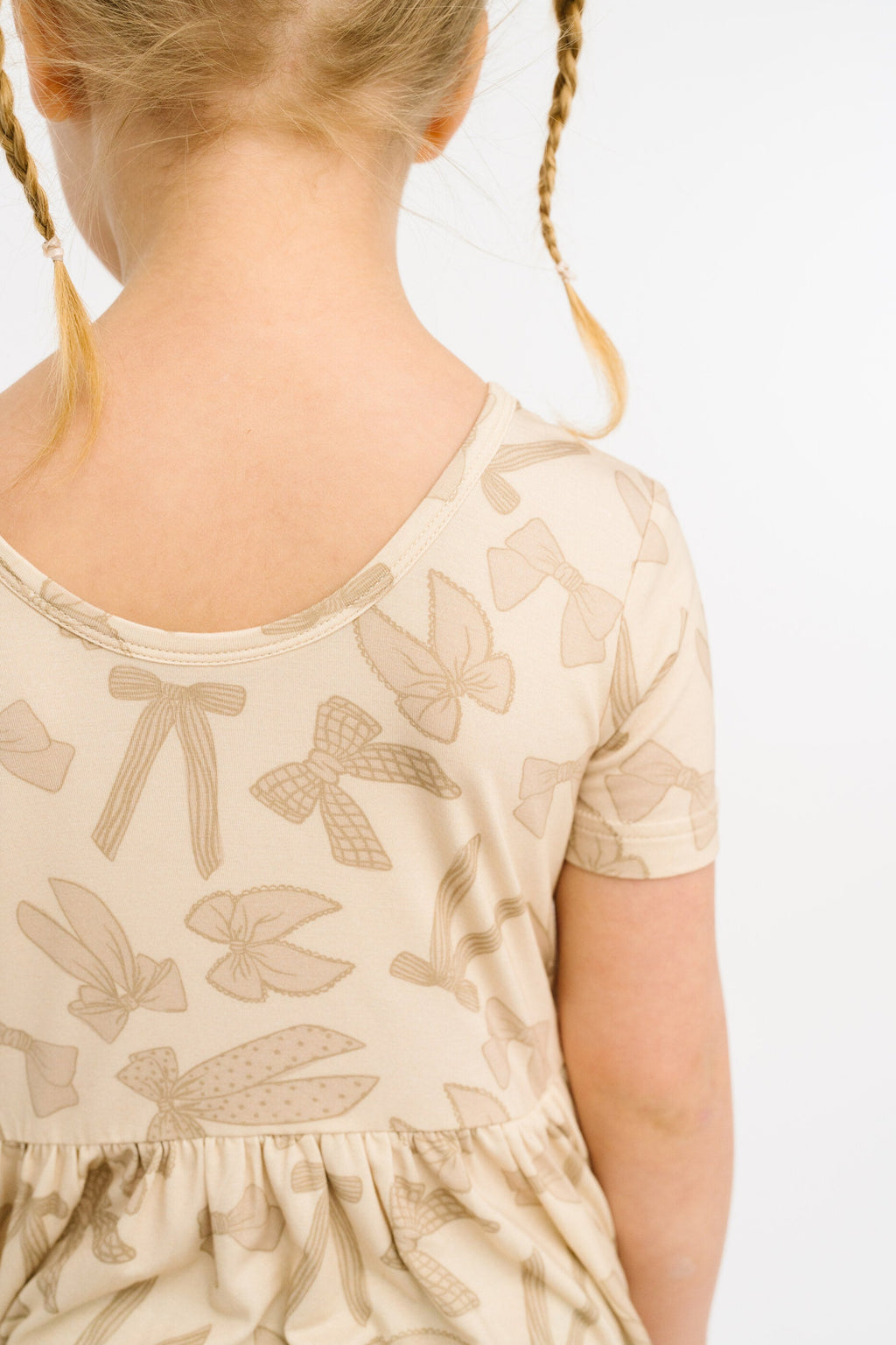 Neutral Bows Short Sleeve Bamboo Dress