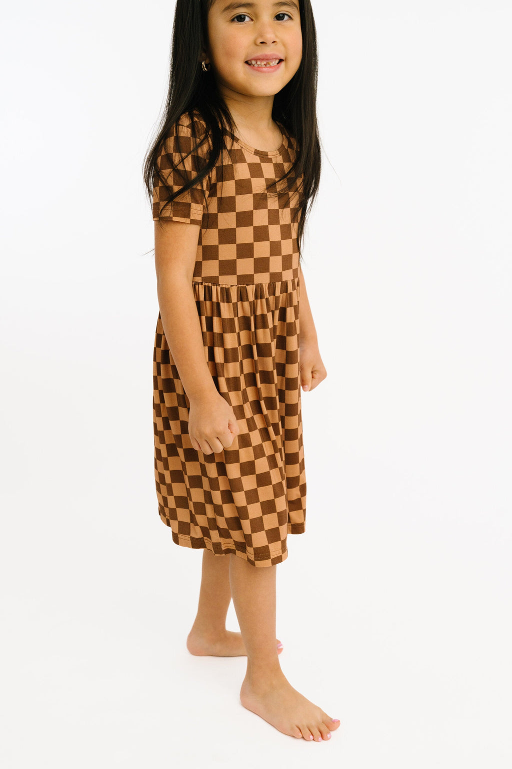 Espresso Checkered Short Sleeve Bamboo Dress