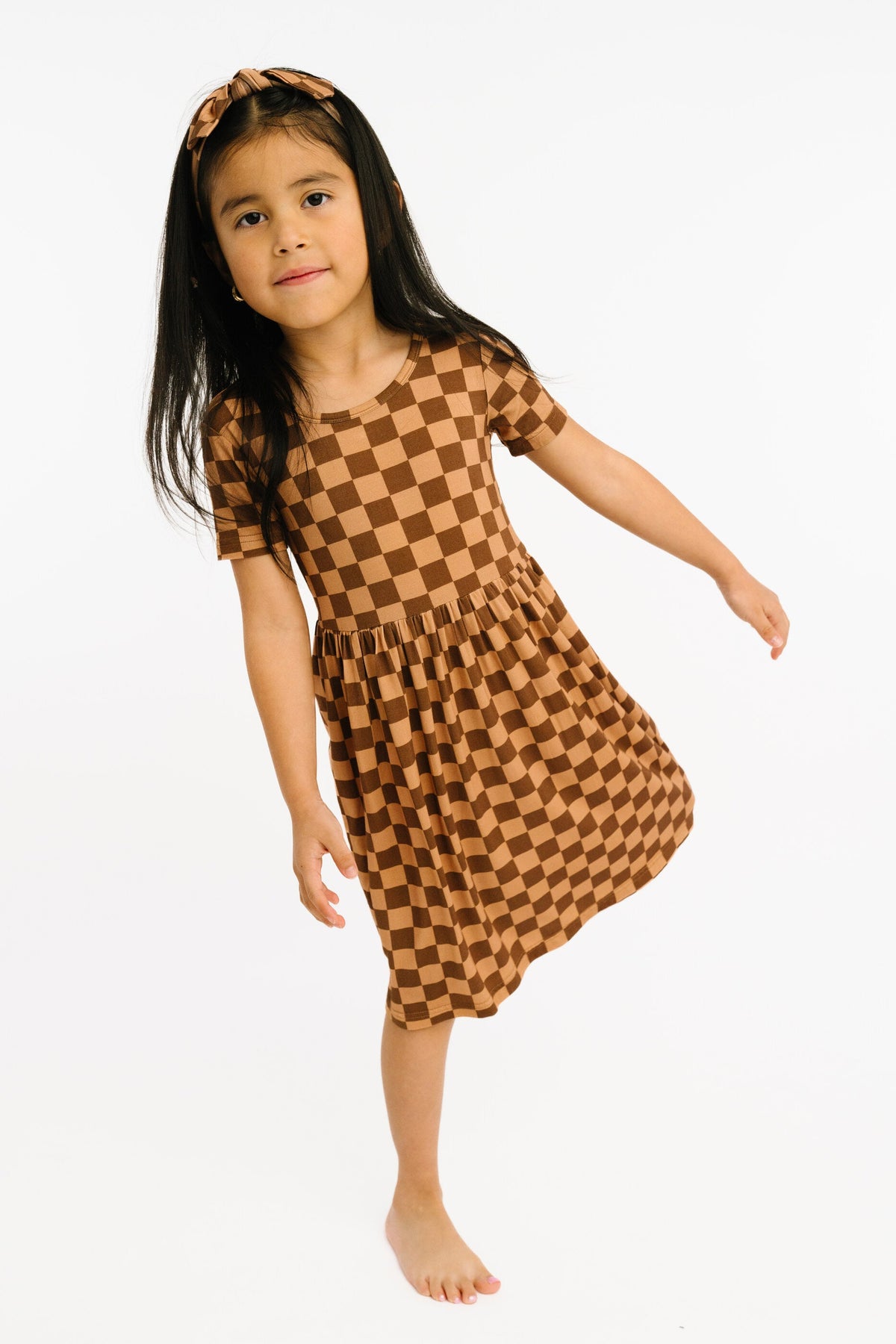 Espresso Checkered Short Sleeve Bamboo Dress