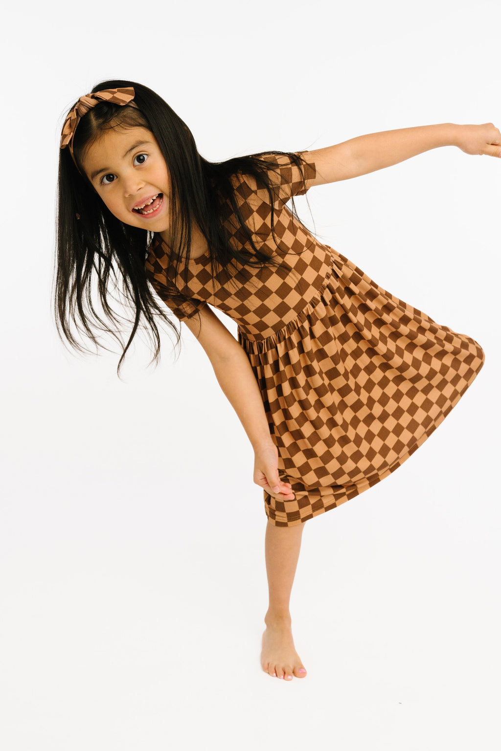 Espresso Checkered Short Sleeve Bamboo Dress