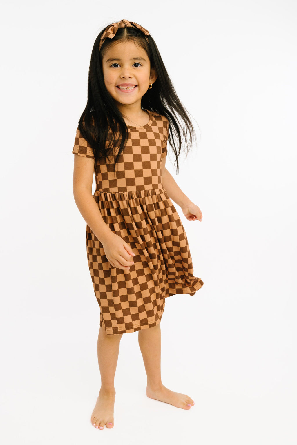Espresso Checkered Short Sleeve Bamboo Dress