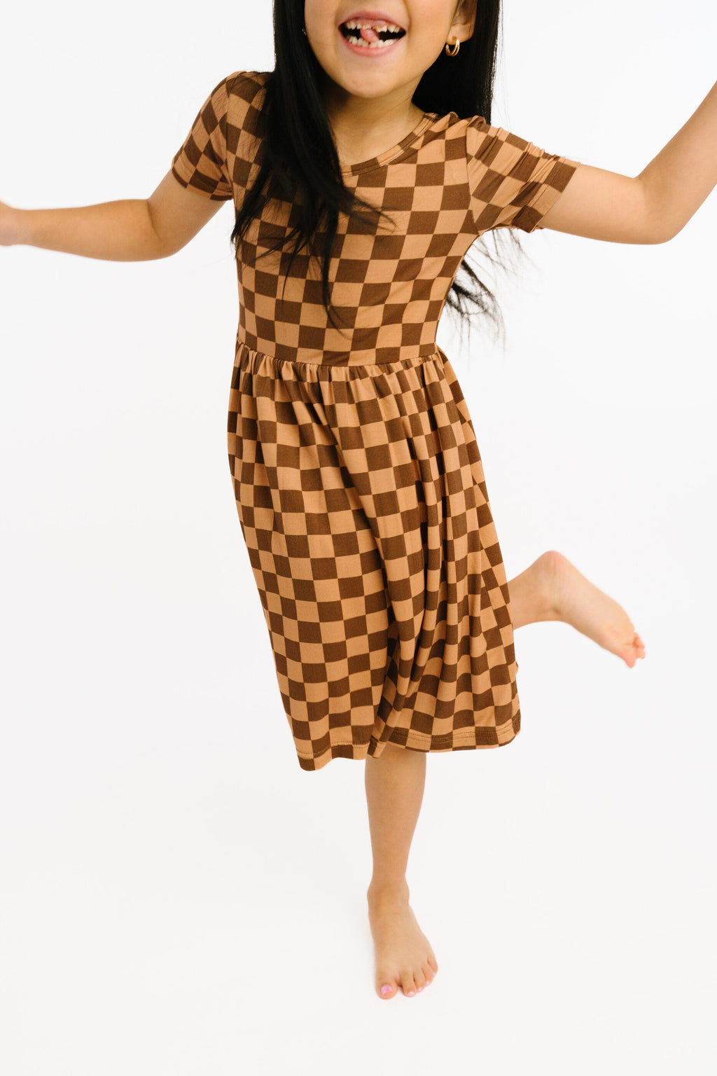 Espresso Checkered Short Sleeve Bamboo Dress
